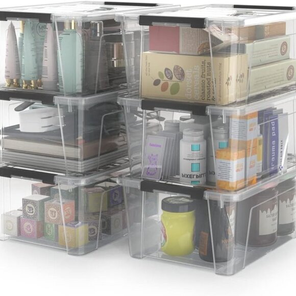 Clear Storage Latch Bins, 6-Pack Storage Organizer Box with Handle and Lids, 5-L - Picture 1 of 8